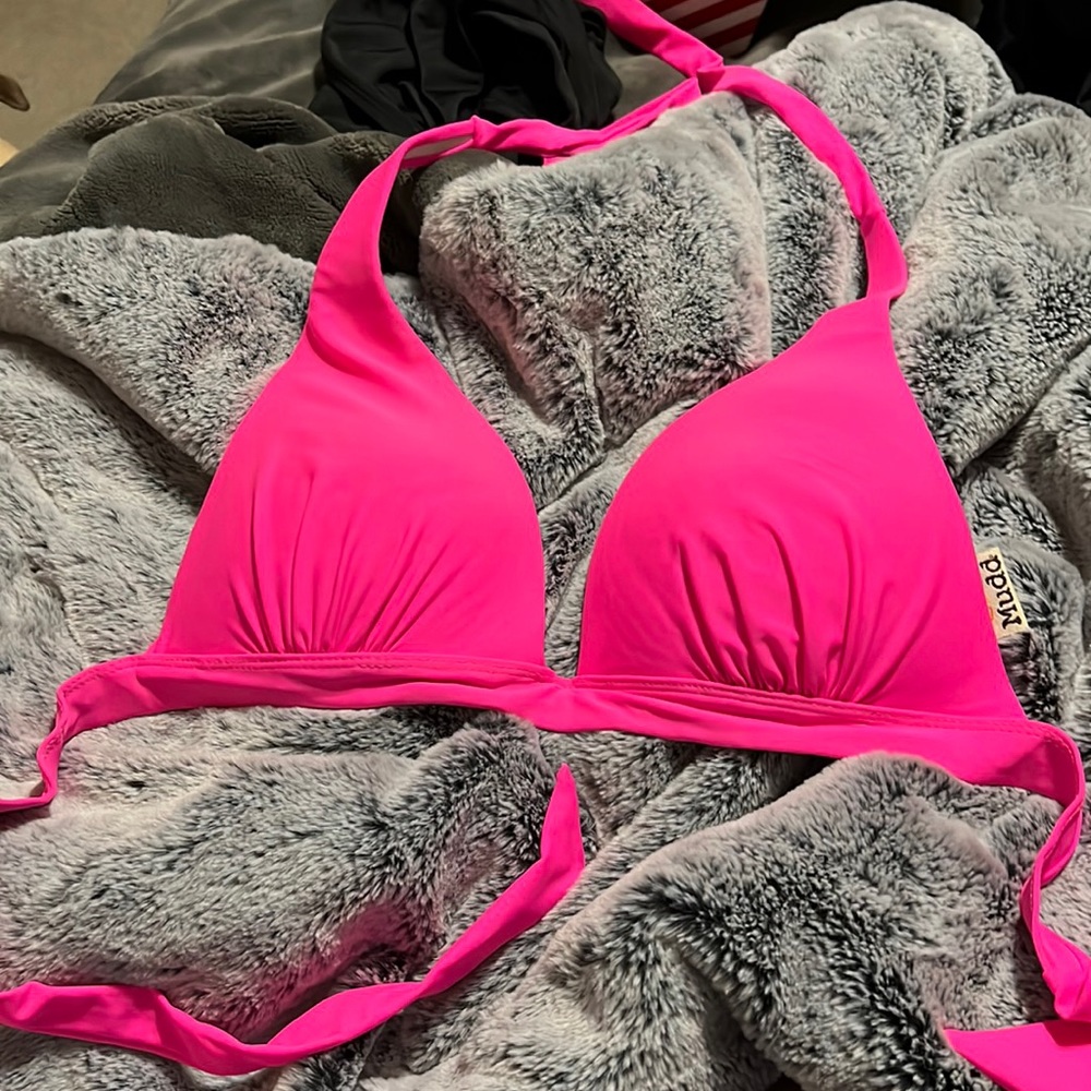 Hot pink string bikini top push up no underwire